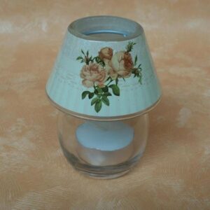 Glaslampe für Teelichter mit Rosen Dekor, 9 cm