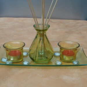 Dekoset für Raumduft aus grünem Glas