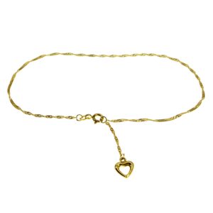 Fusskettchen - Singapurkette - 25cm - 333 Gelbgold mit Herzchen