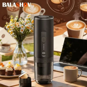 Elektrische Espressomaschine für Auto und Zuhause, Camping, tragbare Kaffeemaschine, Kapselpulver, Reisen, 2-in-1 kabellose Kaffeemaschine