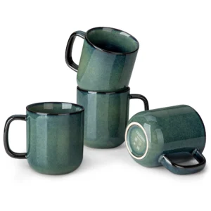 vancasso 4/8 Stück Steingut-Kaffeetassen 12Oz 16Oz Sternenhimmel-Kaffeebecher mit reflektierender Glasur in Grün und Blau mit Henkel für Tee/Kaffee/Kakao