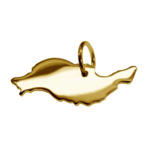 Anhänger der Landkarte Lanzarote in massiv 585 Gelbgold