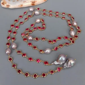 Y.YING Züchteten Lila Keshi Perle Fuchsia Farbe Cz Pflastern Lange Kette Lange Halskette 49"