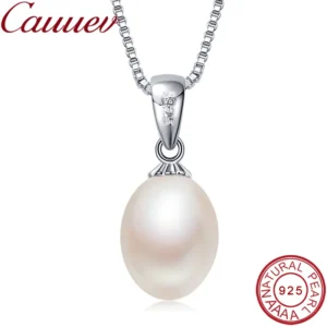 Halskettenanhänger aus 925er Sterlingsilber für Damen, echter 100 % natürlicher Süßwasserperlenschmuck, 8–9 mm, Großhandelspreis, 4 Farben, Geschenk