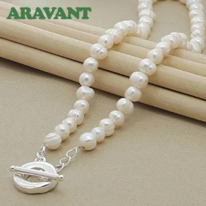 Aravant Halsketten mit 8–9 mm Süßwasserperlen aus 925er Silber für Damen, Modeschmuck