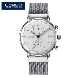 LOREO Luxus Marke Silber Stahl Quarz Männer Stahl Uhr Wasserdicht 3ATM Leuchtende Uhren Kalender Uhr Dropshipping 2023