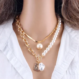 Mode Kette Perle Halskette Für Frauen Barock Perle Metall Charme Anhänger Halsketten Halsband Schlange Kette Schmuck Gold Silber Farbe