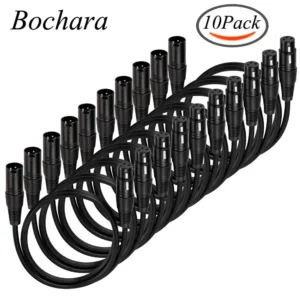 Bochara XLR-Kabel, Stecker auf Buchse, M/F, abgeschirmtes OFC-Audiokabel für Mikrofon, Mixer, Bühnenlicht, Verstärker, 1 m, 1,8 m, 3 m, 5 m, 10 m