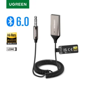 UGREEN Bluetooth 5.3 Aux Wireless Car Bluetooth USB auf 3,5 mm Klinke Audio Mic Freisprech-Adapter für Autolautsprecher