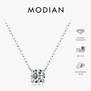 MODIAN Halskette mit Moissanit-Anhänger, D-Farbe, 0,8 CT, Labordiamant, für Frauen, Hochzeit, Verlobung, 925er Sterlingsilber, edler Schmuck, Geschenk