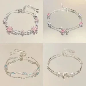 Stahl Spaß Neue Frauen Armband Glänzend Rosa Zirkon Schmetterling Kirschblüte Hand Kette für Mädchen Freundschaft Geschenk Y2k Zubehör