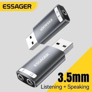 Essager Externe USB-Soundkarte auf 3,5 mm Mikrofon-Kopfhöreranschluss, Stereo-Headset, Audio-Mikrofon-Adapter, Lautsprecher-Schnittstelle für Laptop