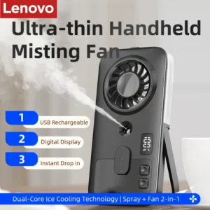 Lenovo Mini Tragbarer USB-Aufladbarer Nebelventilator mit Digitalanzeige Luftbefeuchter Outdoor-Luftkühler Ventilador Portátil
