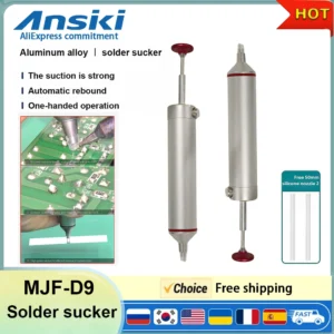 ANSIKI MJF-D9 Entlötpumpe aus Aluminiumlegierung, Manuelle Vakuum-Zinnpumpe für PCB-Komponenten, Schweißreparatur-Werkzeug