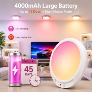 RGB & Warmweiße Bewegungssensor-Deckenleuchte, USB-C Aufladbare Fernbedienbare LED-Lampe, Magnetisch Kabellos für Küche und Schrank