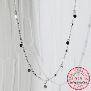 Echte 925er Sterlingsilber-geometrische runde Halsband-Halskette für modische Frauen, minimalistischer feiner Schmuck, niedliche Accessoires, Geschenk