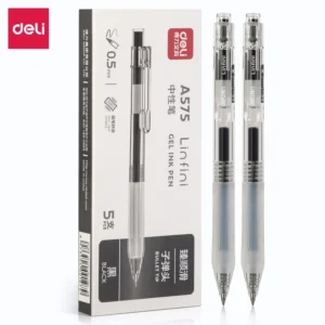 DELI Einziehbare Gel-Tintenstifte, schwarz, blau, Rundspitze, Büro-Schreibstift, 0,5 mm, austauschbare Nachfüllungen, Schulbedarf