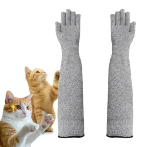 Lange Handschuhe für die Tierpflege, 40 cm, kratzfeste Armstulpen für Katzen, Hunde, Nageltrimmen, Pflege, Anti-Biss, Grau