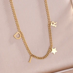 Mode Brief Stern Anhänger Halskette Für Frauen Einfache Edelstahl Kette Luxus Schmuck Zubehör Geschenk ﻿
