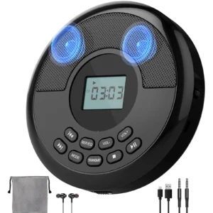 Tragbarer CD-Walkman mit Bluetooth-Übertragung, tragbarer CD-Player mit Lautsprechern und Ohrhörern, wiederaufladbarer Discman mit USB