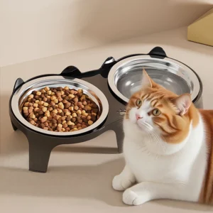 1PC Stainless Steel Cat Food & Water Bowl with Anti-Tip Design Large Capacity Easy-Eat Design for Pet Dog Cat Feeding Food Bowl