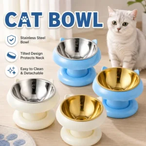 Stainless Steel Cat Bowl Detachable Pet Feeding Dish Cute Semi-Circular Food and Water Bowl for Cats and Small Dogs