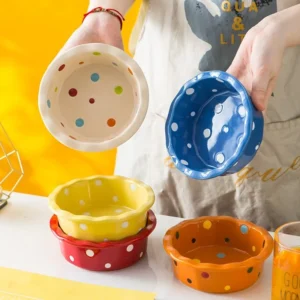 Pet Bowl Cute Ins Storm Dot Ceramic Bowl Dessert Breakfast Bowl Home Cat Dog Bowl Feeding Basin  Cat Caramics Supplies