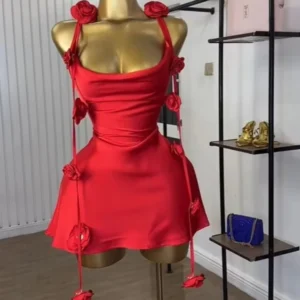 CM.YAYA Damen-Kleid mit Blumenapplikation, ärmellos, Träger, Midi-A-Linie, 2023, Sommerurlaub, Geburtstag, sexy Club-Party-Abendkleider