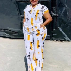 Afrikanische Mode Hosen Set Frauen Bluse Gerade Hosen Zwei Stück Set Frau Hemd Trainingsanzug Set Sommer Top Passenden Sets