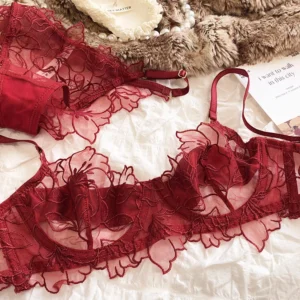 Französisch Unterwäsche Set sexy Spitze Blumen Stickerei BH Set Frauen intim iert Sommer ultra dünne atmungsaktive Bra lette Dessous Höschen
