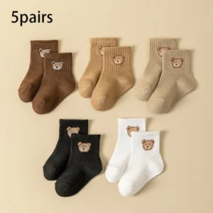 5/10 Paar Babysocken für Kleinkinder, weich, bequem, atmungsaktiv, ganzjährig, Cartoon-Bärenmuster, Kinderschuhe