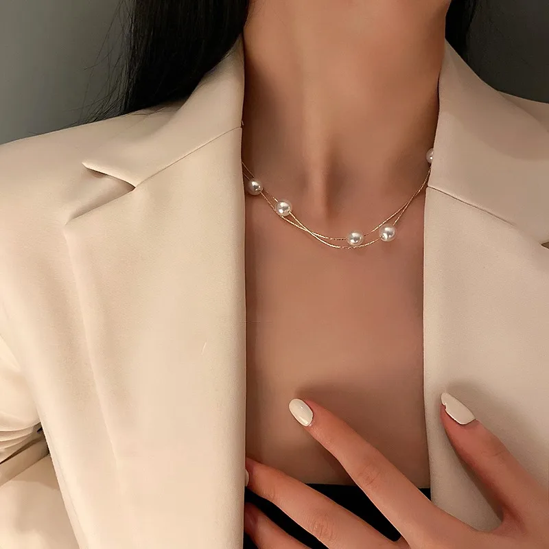 2022 Doppel Perlen Hals Kette Kpop Perle Halsband Halskette Gold Farbe Goth Chocker Schmuck Auf Den Hals Anhänger Kragen Für Frauen 2022 Doppel Perlen Hals Kette Kpop Perle Halsband Halskette Gold Farbe Goth Chocker Schmuck Auf Den Hals Anhänger Kragen Für Frauen – Bild 3