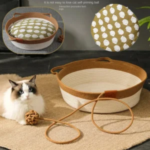 Four Seasons Universal-Katzenbett, Haustiernest, reines manuelles Rattan-gewebtes Cattailgrass-Kratzbrett, abnehmbares, waschbares, warmes Winterpolster