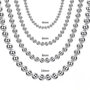 Hot 925 Sterling Silver 4MM/6MM/8MM/10MM Smooth Beads Ball Chain Necklace For Women Men Fashion Jewelry wedding accessories