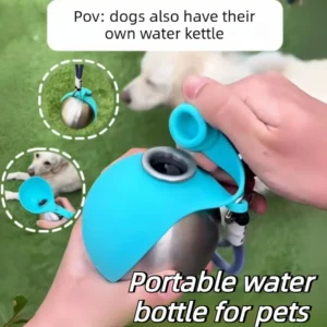 2-in-1 Hunde-Wasserflasche mit Abnehmbarer Silikon-Schüssel, 285ml Edelstahl-Konstruktion, Auslaufsicher für Outdoor-Aktivitäten