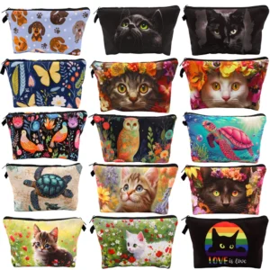 Cute Cat Women Travel Storage Bag Cosmetic Bag Makeup Bag Travel Organizer Bags Print Zipper Lipstick Bag Makeup Case Bag