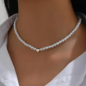 Modische Herzförmige Kunstperlen-Choker-Halskette für Frauen Einfache Elegante Perlenkette Koreanischer Stil Party Hochzeit Schmuck Geschenke