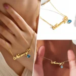 Personalisierte goldfarbene Namenskette mit monatlichen Geburtssteinenoptionen, handgefertigter Schmuck für Sie, perfektes Geschenk für Jubiläen