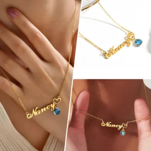 Personalisierte goldfarbene Namenskette mit monatlichen Geburtssteinenoptionen, handgefertigter Schmuck für Sie, perfektes Geschenk für Jubiläen