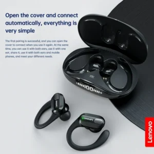Lenovo XT80 Kabellose Kopfhörer, Bluetooth 5.3-Ohrhörer, echt mit Mikrofon, Knopfsteuerung, Rauschunterdrückung, Ohrbügel, wasserdichtes Headset