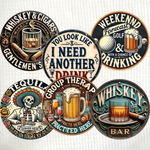 10CM 2D 6PCS Retro American Style Beer Wooden Coasters Coffee House Tavern Dining Furniture Decoration Gift Desktop Protection