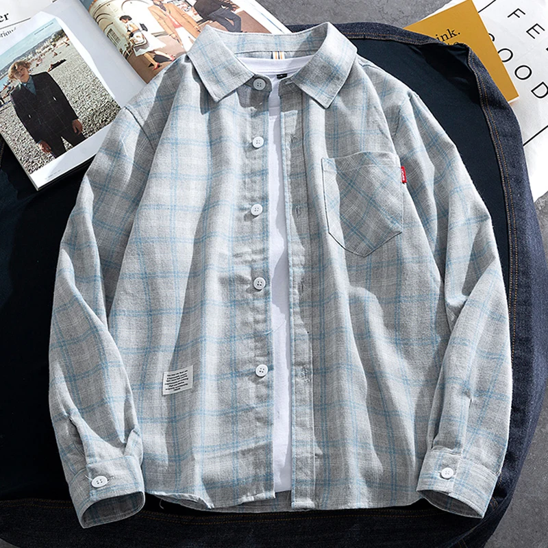 Männer Casual Plaid Shirts Herbst Mode Lange-Ärmeln T-Shirts Koreanische Lose High Street Shirt Outwear Junge Erwachsene Frühling Top Männer Casual Plaid Shirts Herbst Mode Lange-Ärmeln T-Shirts Koreanische Lose High Street Shirt Outwear Junge Erwachsene Frühling Top – Bild 3