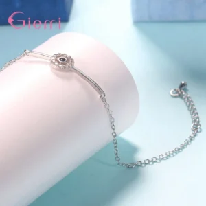 Feine 925er-Sterlingsilber-Armbänder in runder Form, blauer Kristall, Zirkon, verstellbar, für Frauen und Mädchen, Hochzeit, Party, Modeschmuck, Geschenk