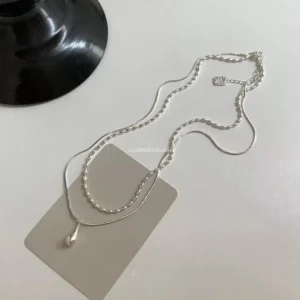 Neue Silber Einfache Design Tropfen Anhänger Halskette für Frauen Doppel Kragen Kette Mode Edlen Schmuck Geschenke Lange Layered Halskette