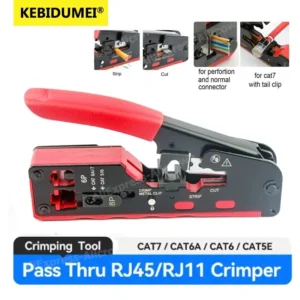 Cat7 RJ45 Crimpzange kompatibel mit Cat7/6a/6/5e Ethernet-Kabeln mit Schneid-/Abisolierfunktion, Multifunktions-Kabelschneider und Abisolierwerkzeug für Ethernet