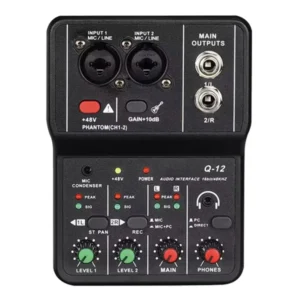 2-Kanal Professionelle tragbare Audio-Interface-Soundkartenkonsole Mini-USB-MISCHER für Gitarren-Aufnahmestudio Singen Q12