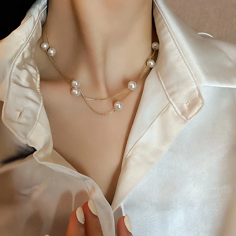 2022 Doppel Perlen Hals Kette Kpop Perle Halsband Halskette Gold Farbe Goth Chocker Schmuck Auf Den Hals Anhänger Kragen Für Frauen 2022 Doppel Perlen Hals Kette Kpop Perle Halsband Halskette Gold Farbe Goth Chocker Schmuck Auf Den Hals Anhänger Kragen Für Frauen – Bild 2
