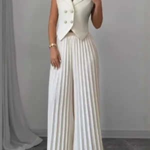 Neue frauen Mode Weste Weste Falten Rock Und Hosen Set Sommer Temperament Elegante Und Einfache Feste Farbe Hosen Sets