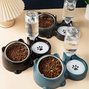 Automatischer Futterautomat und Wasserspender für Haustiere, integriertes Futtersystem für Katzen und Hunde, keine Batterie oder Strom erforderlich, schräger Mund