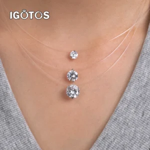 IGOTOS 0,5–5 CT Moissanit-Anhänger-Halskette für Damen, zertifiziert, 925er Sterlingsilber, transparente Angelschnur, Halsband-Kette, Schmuck
